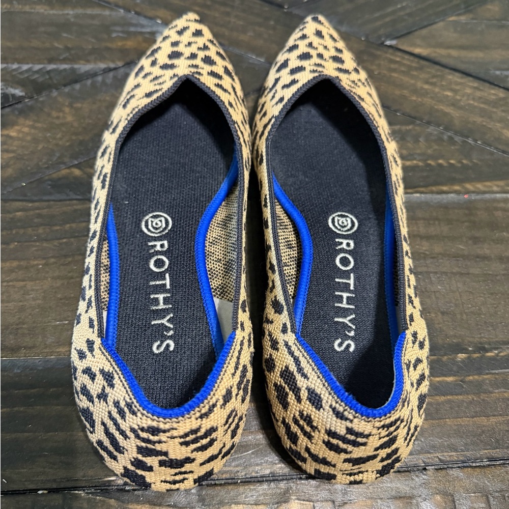 Rothy's Leopard Print Flats with Blue Trim